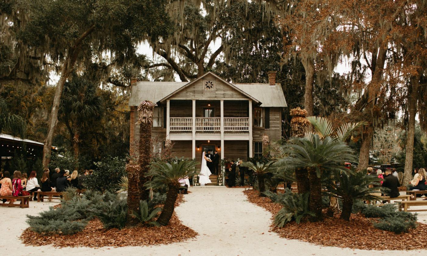 A wedding on the steps of the beautiful and historic La Venture Grove house. Photo by Stefanie Keeler Photography.