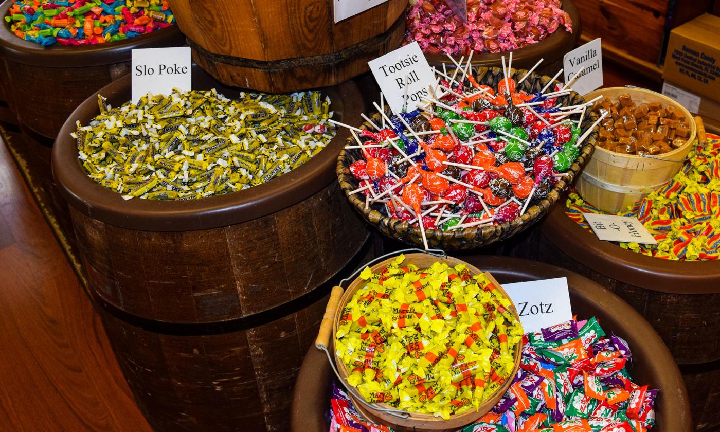 Candy baskets at Mix and Match Candy Shoppe in St. Augustine, FL.