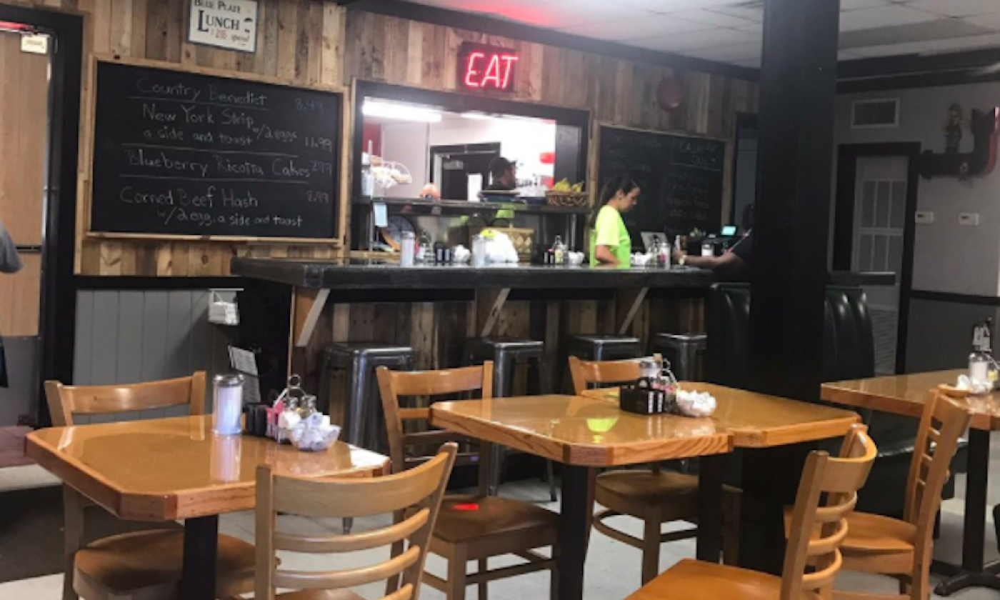 Inside seating and counter at Norma D's in Hastings