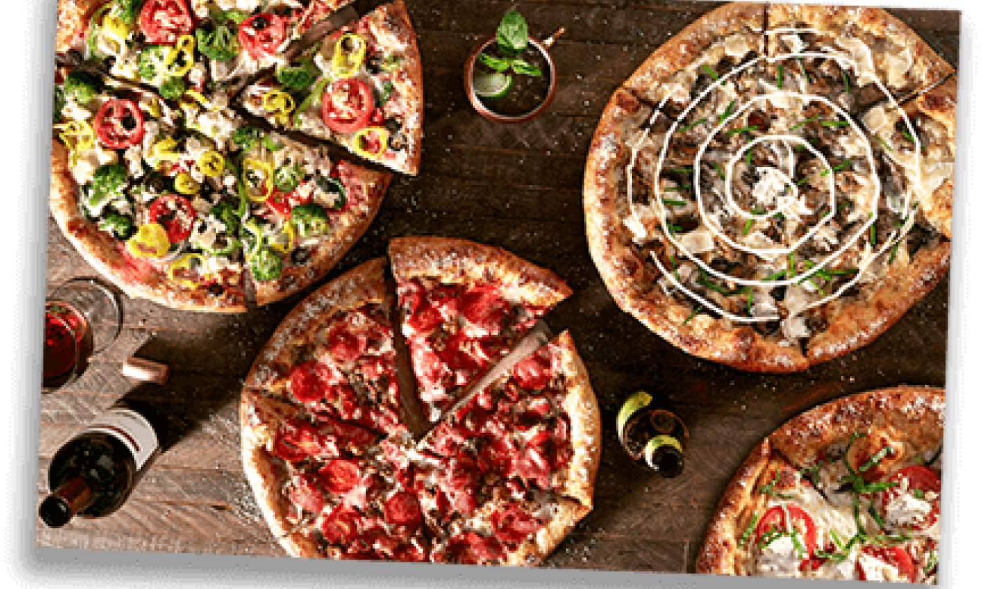 View of different pizzas offered by Mellow Mushroom