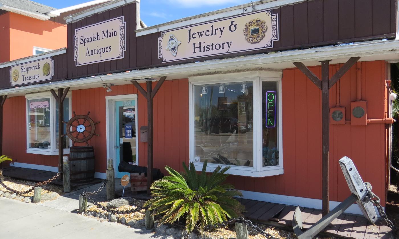 The exterior of the Spanish Main Antiques store