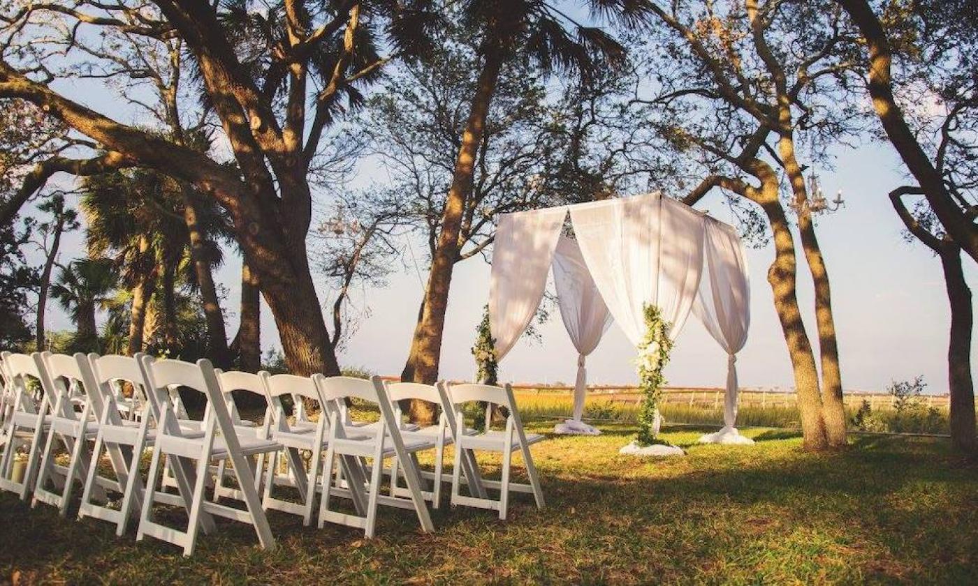 An outdoor wedding outfitted by St. Johns Illuminations in St. Augustine, FL.