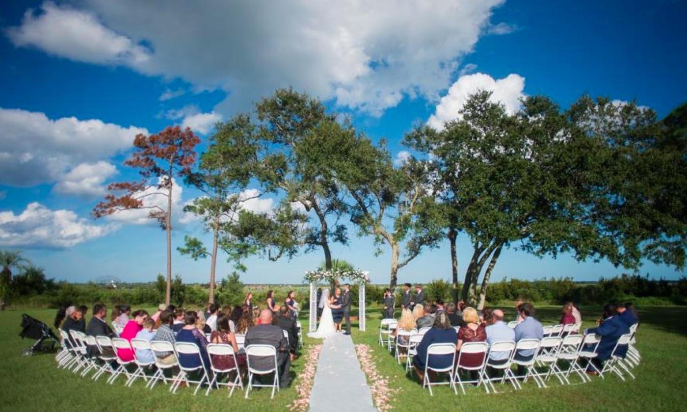 One arrangement for an outdoor wedding at the Riverview Club in St. Augustine.