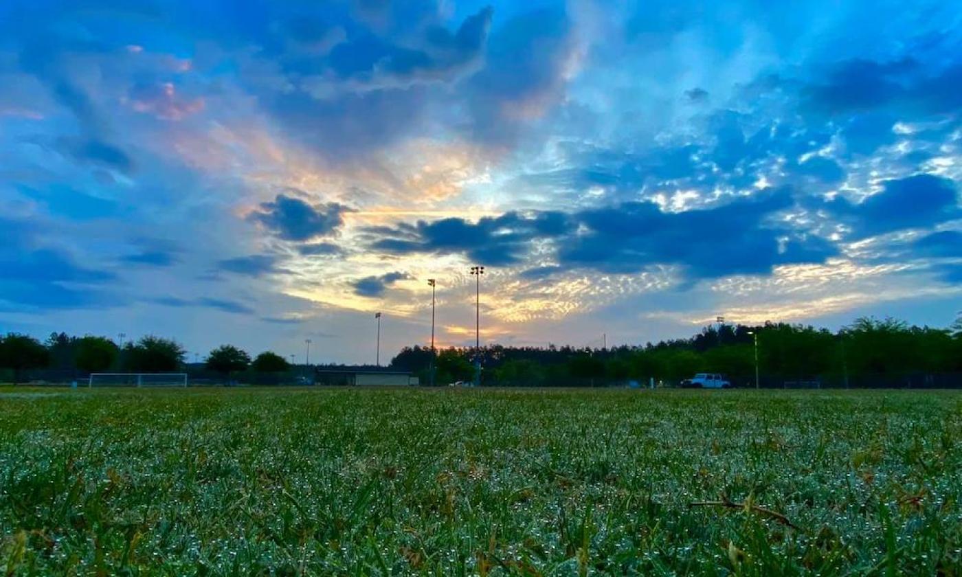 Sunrise over the field at Veterans Park in St. Johns, FL.