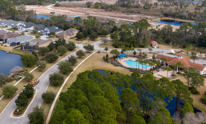 An eagle's view of Madeira at St. Augustine, showing part of one neighborhood and the community center and pool
