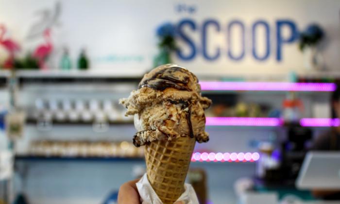 A scoop of ice cream on a cone is the hero at The St. Augustine Scoop 