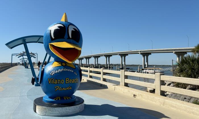 The Blue Bird structure with the Vilano Bridge in the distance