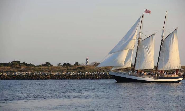 The Schooner Freedom sailing during the day