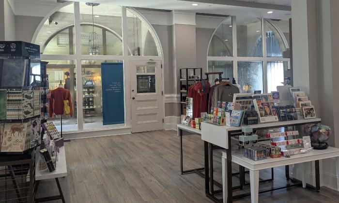 One end of the Lightner's Museum Store shows the entrance and some display tables