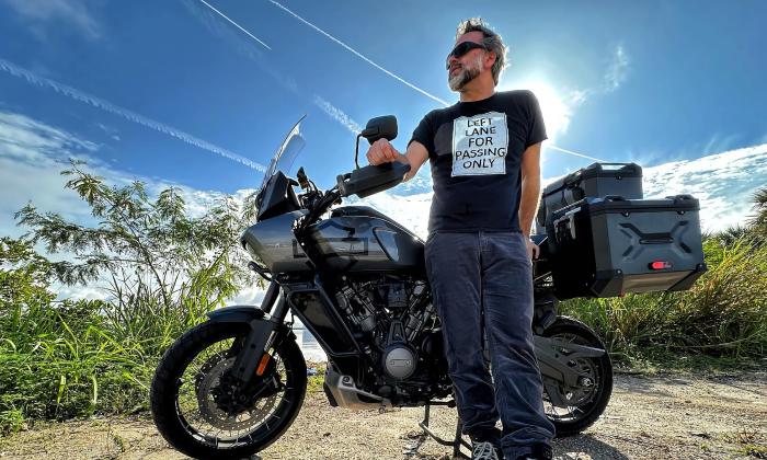 Musician and songwriter Jory Lyle with his motorcycle