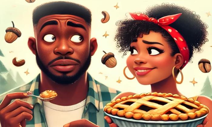 A guy, a girl, and a pie