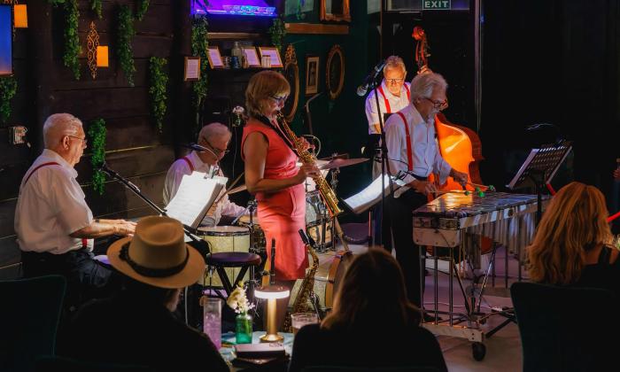 The Florida jazz band, A Swing and A Miss, performing at a club in Jacksonville
