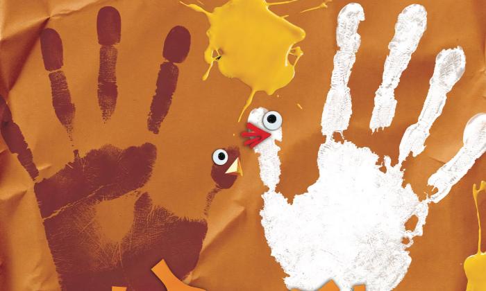 Hand-printed turkeys on a playbill
