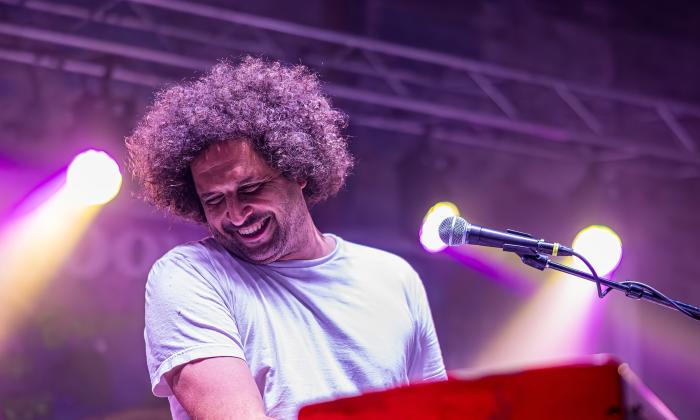 Andy Frasco, vocalist and keyboard player, on stage