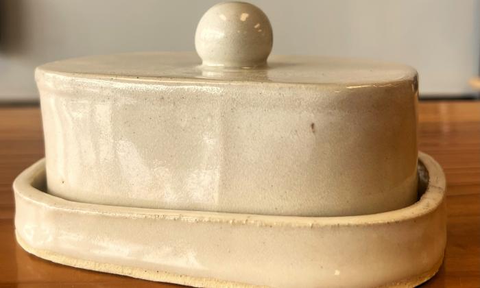 A ceramic butter dish