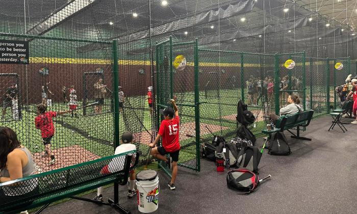 A line of batting cages
