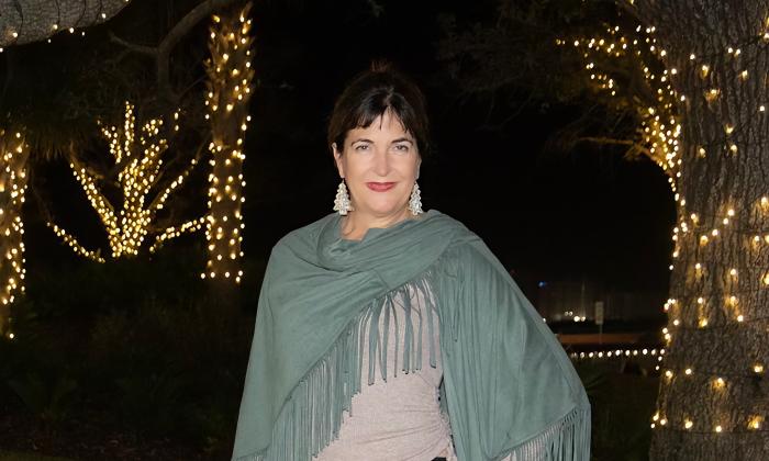 Mezzo-Soprano Janet-Rabe-Meyer outside during the holidays