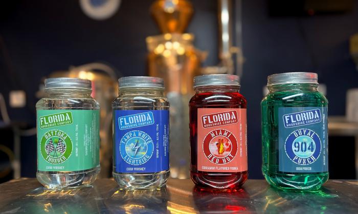 Four jars of the company's moonshine flavors 