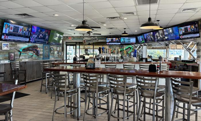 Indoor seating and bar area