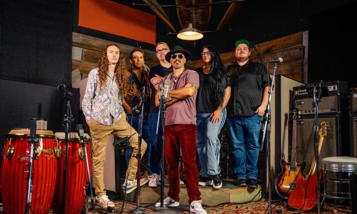 The six members of Cumbé Sonico onstage