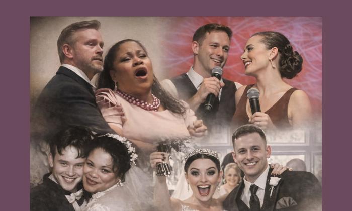 A montage of two couples, all four vocalists