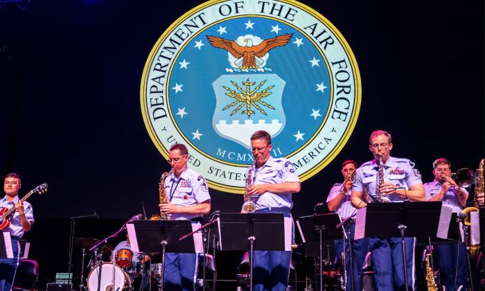 A section of the U.S.A.F. Jazz Band standing to perform 
