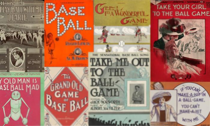 Sheet music covers from old baseball songs