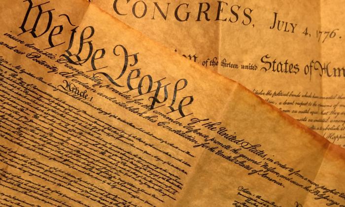 Two copies of the Declaration of Independence stacked askew