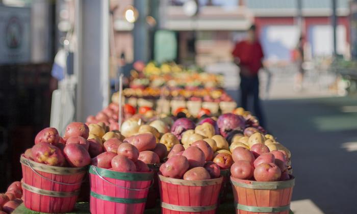 Produce set up at a farmers market