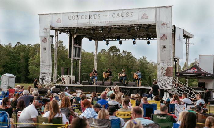 The stage for the Tringali Concerts for Cause and concert goers