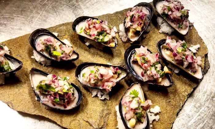 An oyster ceviche plate