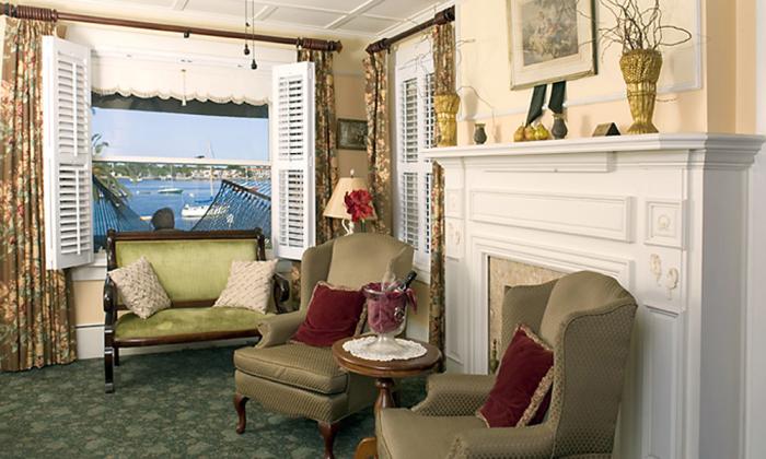 The sitting room of the Casablanca Inn overlooks the Matanzas River bayfront.