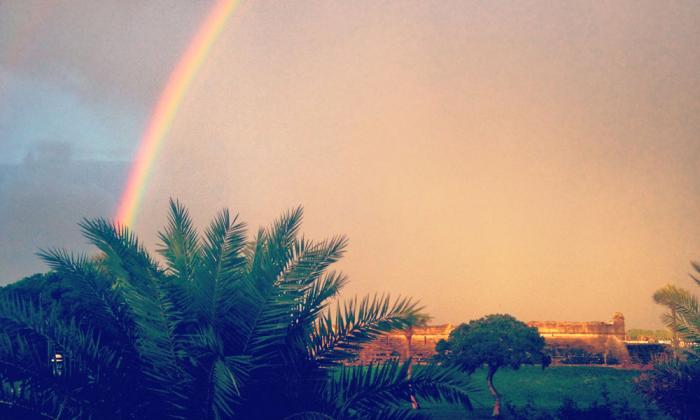 After the storm, vacationers can almost always expect beautiful rainbows, like this one over the Castillo de San Marcos.