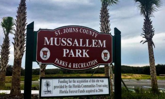 The entrance sign to Mussallem Beachfront Park in St. Augustine.