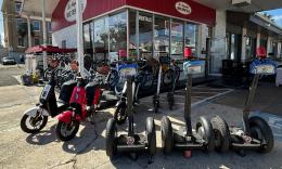 Bikes, scooters, street karts, and Segways ready for customers at Fun Rentals