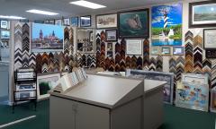 A collection of art and frames fill the inside space