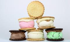 Various ice cream sandwiches displayed