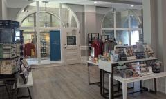 One end of the Lightner's Museum Store shows the entrance and some display tables