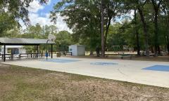 An outdoor basketball court