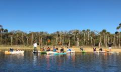 A group of kayakers near an inland beach in northeast Florida