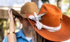 A close-up of a hat made at Antler and Crown