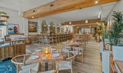 The indoor dining and bar space