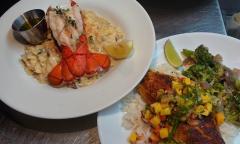 Seafood dishes plated for service