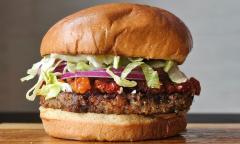 A burger with an assortment of toppings