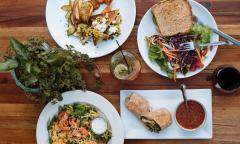 Various food dishes served