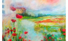 Brightly-painted flowers and landscapes