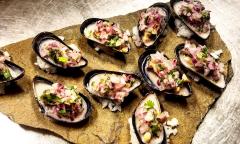 An oyster ceviche plate