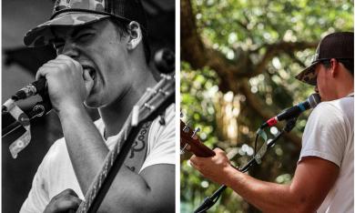 Two views of Davis Cook performing at the Colonial Oak