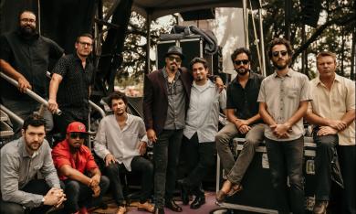 Members of LPT, a salsa orchestra from Jacksonville with ten musicians