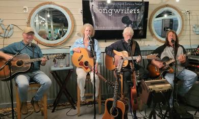 Bob Patterson and David Watt Besley hosting Songwriters Night at the Oasis, with guests Don Cooper and Kat Archer